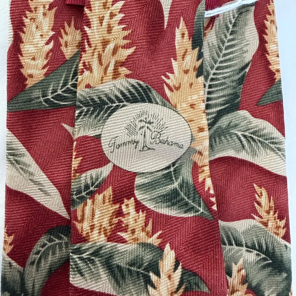 TOMMY BAHAMA 100% Silk Tropical Palm Print Tie Rust Green NWT - Picture 5 of 10